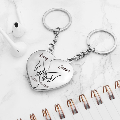 Llavero de corazón para pareja "Juntos un corazón completo" 2 nombres personalizados con fecha-Jessemade ES