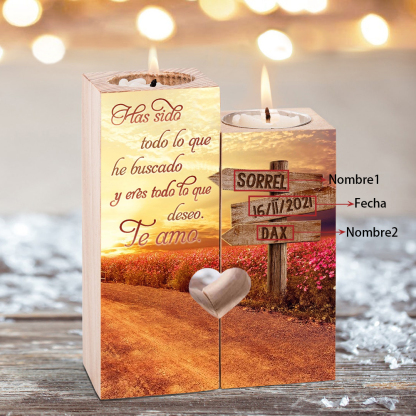 Candelero para pareja de madera de dos piezas sin candela con 2 nombres y fecha personalizados-Jessemade ES