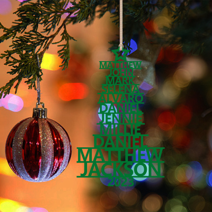 Navidad-Ornamento navideño de madera árbol de nombres con 11 nombres y año personalizados
