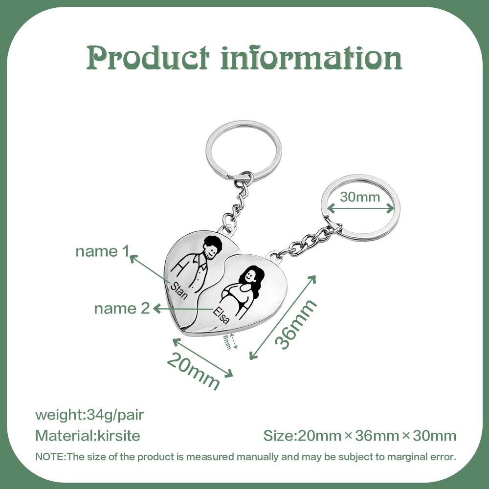 Llavero de corazón para pareja "Juntos un corazón completo" 2 nombres personalizados-Jessemade ES