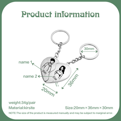 Llavero de corazón para pareja "Juntos un corazón completo" 2 nombres personalizados-Jessemade ES