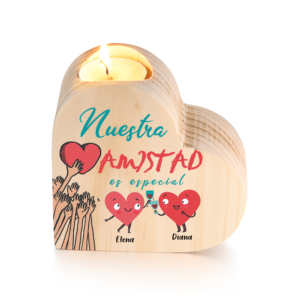 A mi amiga - Candelero de madera sin vela 2 nombres personalizados brindis por amistad-Jessemade ES