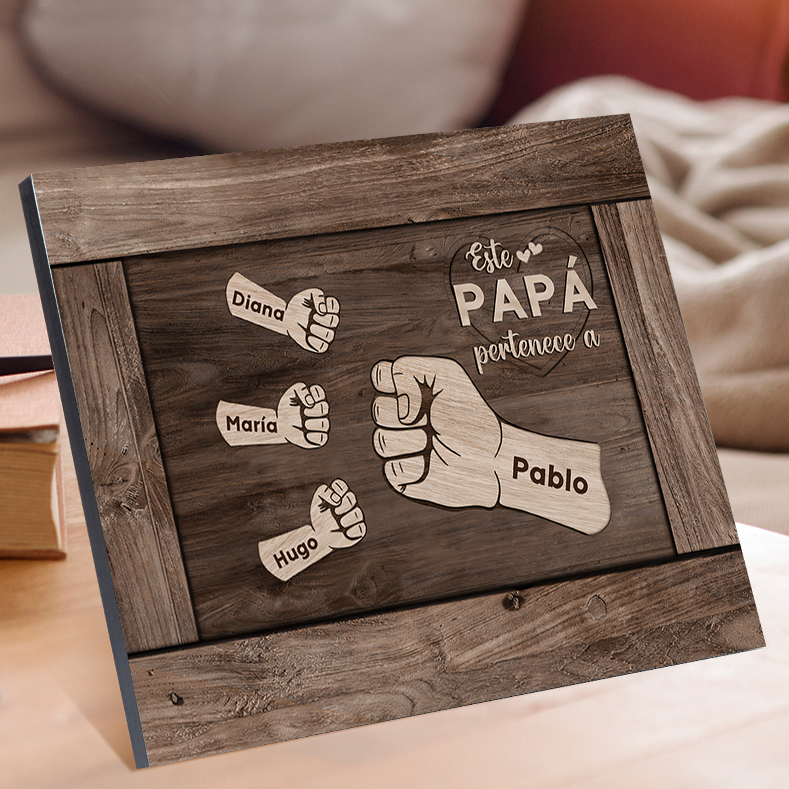 A mi papá - Lámina marco de madera puño con puño 4 nombres personalizados-Jessemade ES