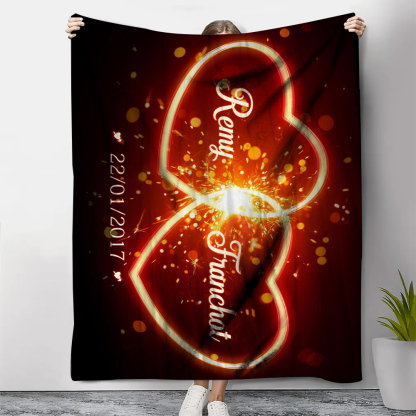 Pareja-Manta de buen calidad de corazón con corazón personalizada con nombres y fecha-Jessemade ES