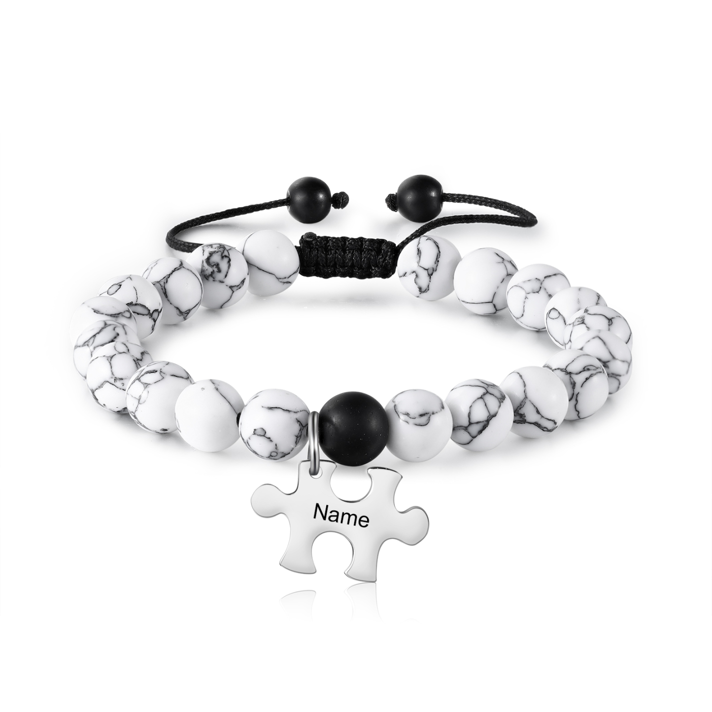Pulseras de turquesas para pareja con dije de rompecabezas nombre personalizado