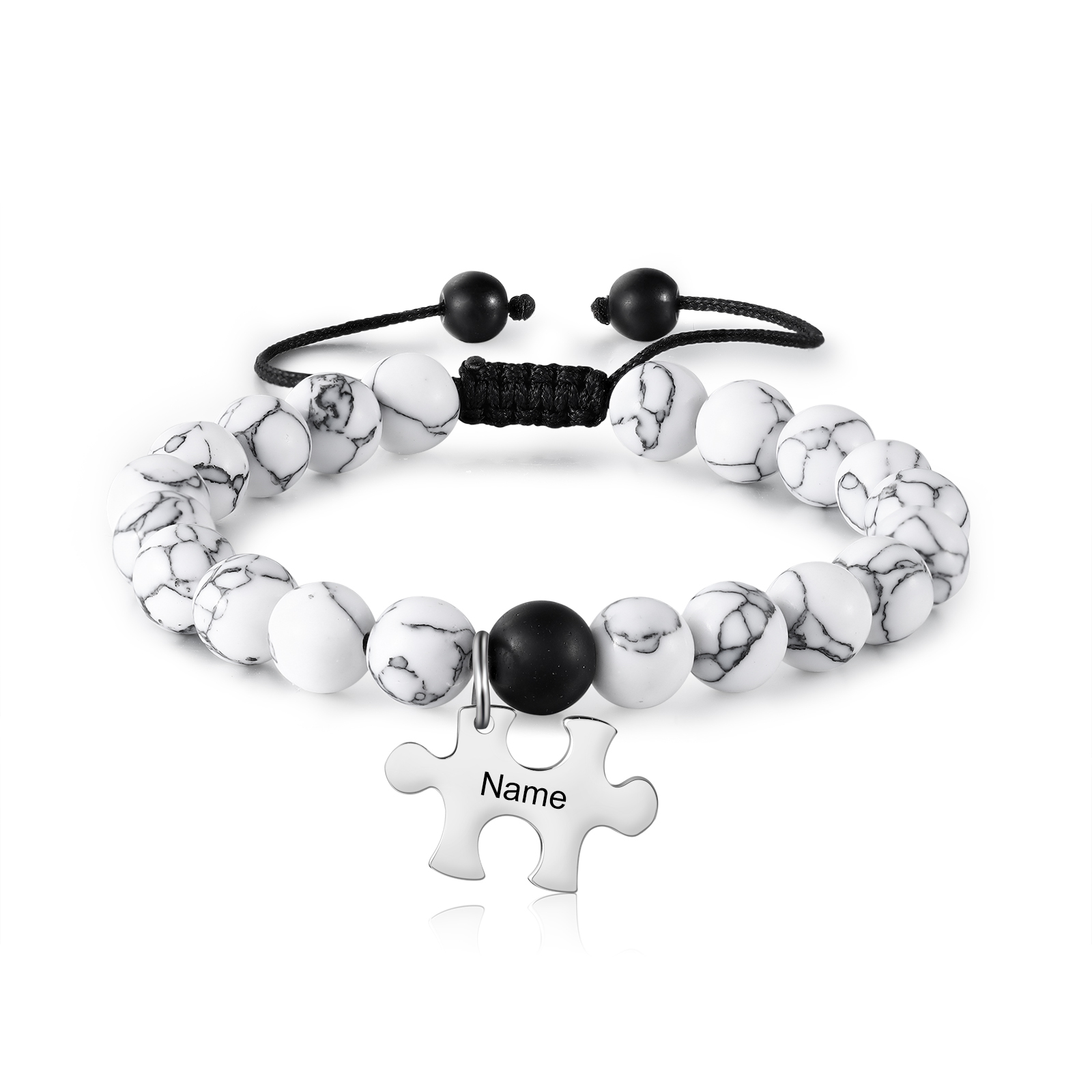 Pulseras de turquesas para pareja con dije de rompecabezas nombre personalizado