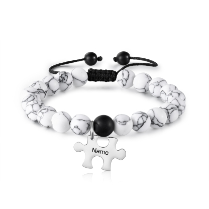 Pulseras de turquesas para pareja con dije de rompecabezas nombre personalizado
