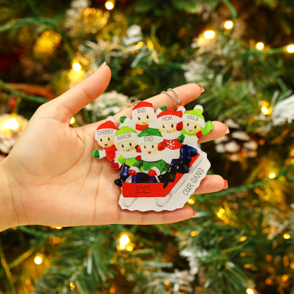 Navidad-Ornamentos Navideños de Acrílico Carro de Esquí 6 Nombres con Texto y Año Personalizados