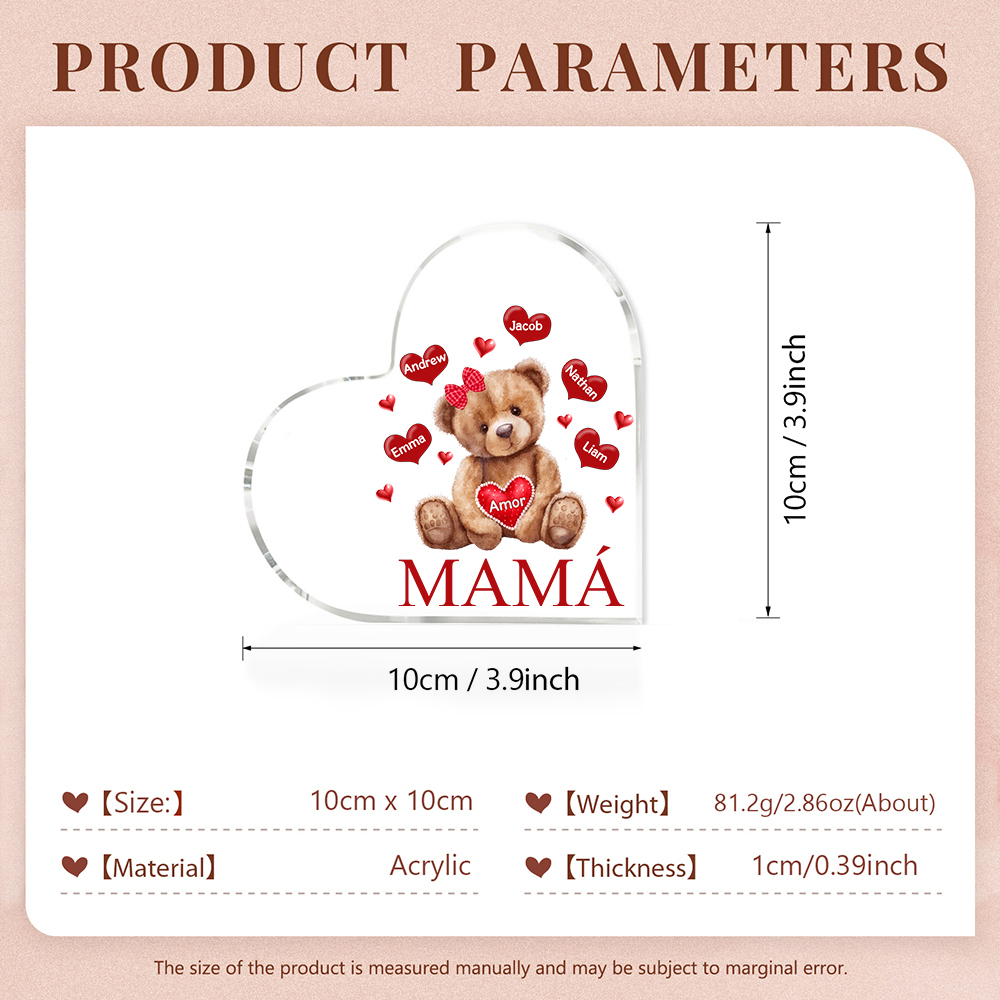 A mi mamá/abuela-Placa de acrílico "Nosotros" en forma de corazón 5 nombres y 1 texto personalizados-Jessemade ES