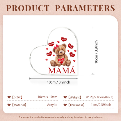 A mi mamá/abuela-Placa de acrílico "Nosotros" en forma de corazón 5 nombres y 1 texto personalizados-Jessemade ES