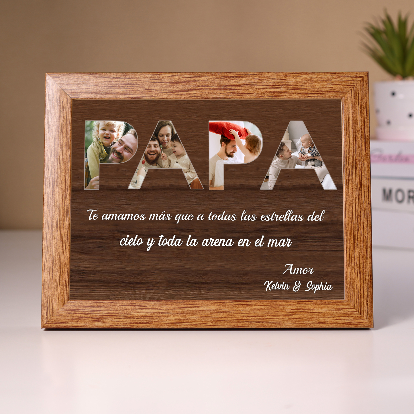 A mi papá - Marco de madera 1 texto y 4 fotos personalizados-Jessemade ES
