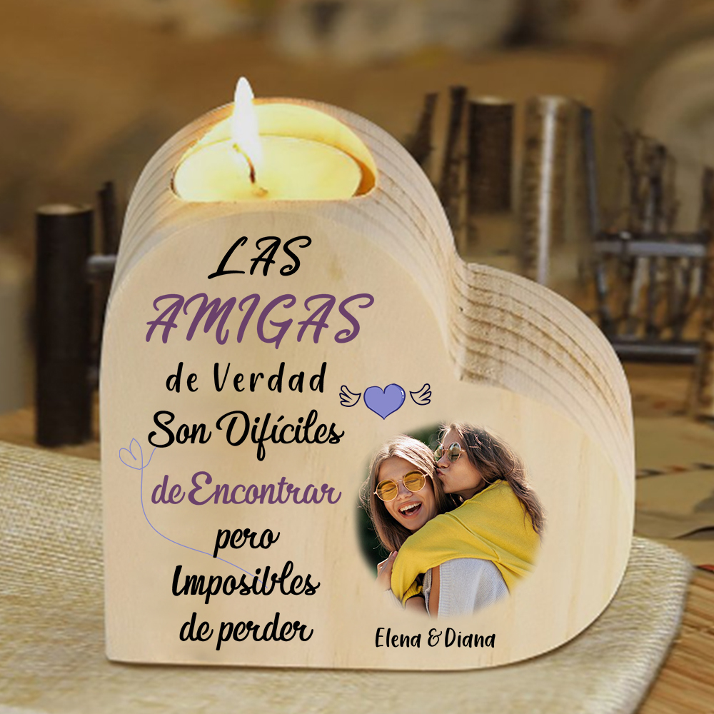A mi amiga - Candelero de madera sin vela 2 nombres personalizados con foto-Jessemade ES