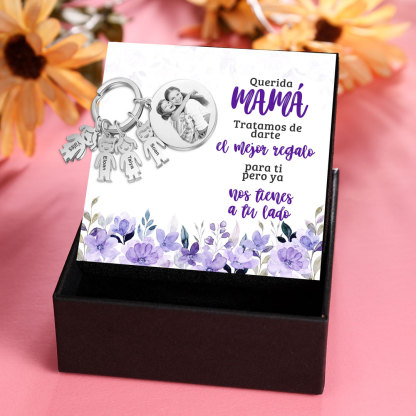 A mi mamá - Llavero 4 Nombres Personalizado Con Charms 4 Niños con Foto y Texto-Jessemade ES