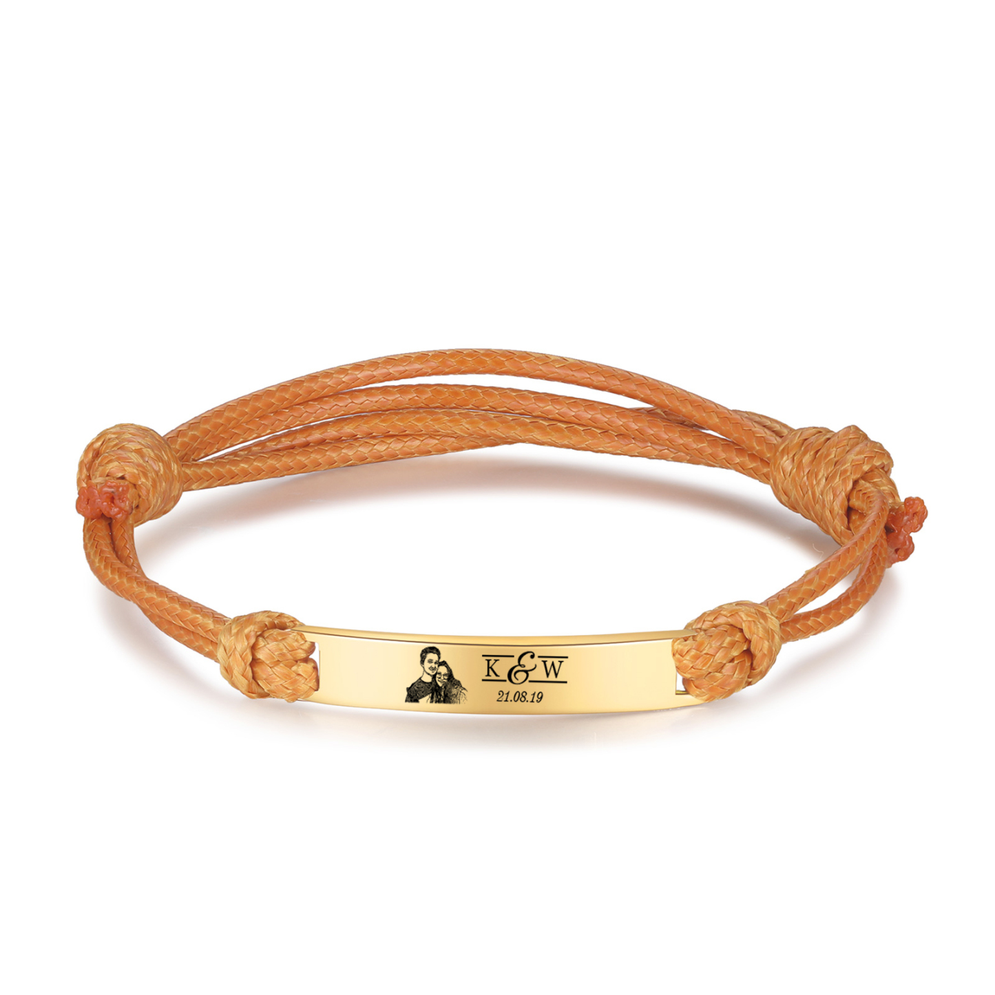 Pulseras de cuerda con placa personalizada con 2 letras, fecha y foto-Jessemade ES