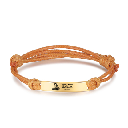 Pulseras de cuerda con placa personalizada con 2 letras, fecha y foto-Jessemade ES
