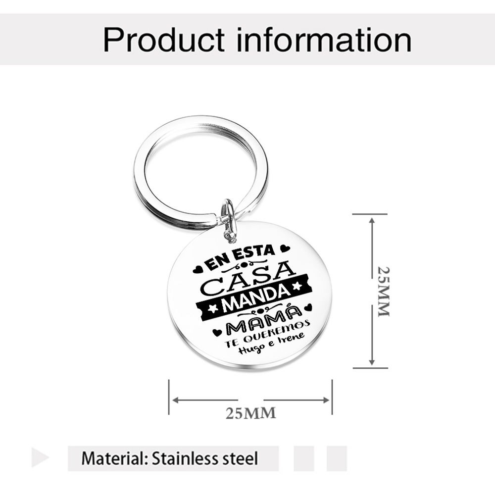 A mi mamá - Llavero de placa redonda "mamá manda" con 1 texto personalizado-Jessemade ES