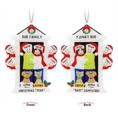 Navidad-Ornamentos Navideños de Acrílico Familia en Puerta con Perro y Gato 8 Nombres Personalizados con 2 Textos-Jessemade ES