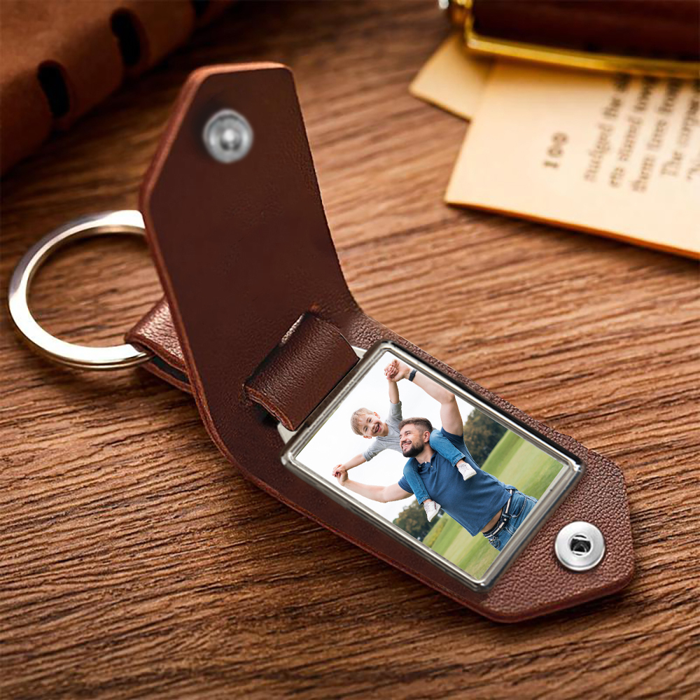 Llavero para papá de cuero personalizado con 1 foto-Jessemade ES