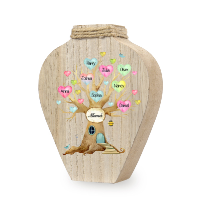 Florero de madera árbol de corazones 8 nombres personalizados con texto decoración del hogar-Jessemade ES
