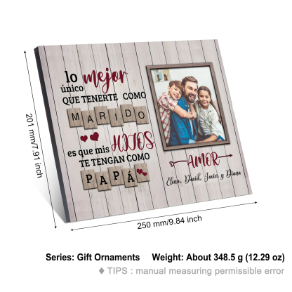 Feliz Día del Padre a mi marido - Lámina marco de madera 1 texto personalizado con 1 foto-Jessemade ES