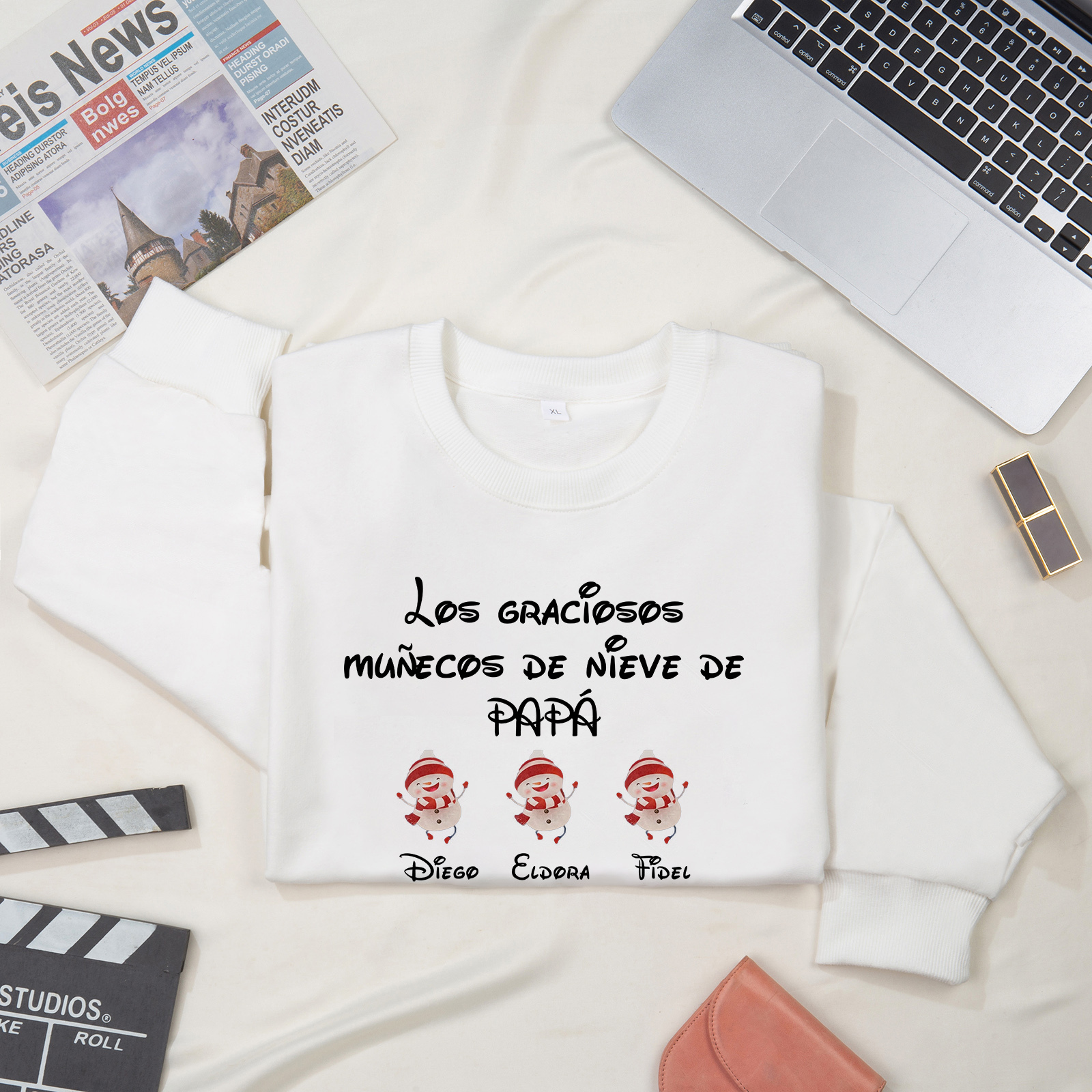 Familia-Sudadera "Muñecos de nieve" 6 nombres personalizados-Jessemade ES