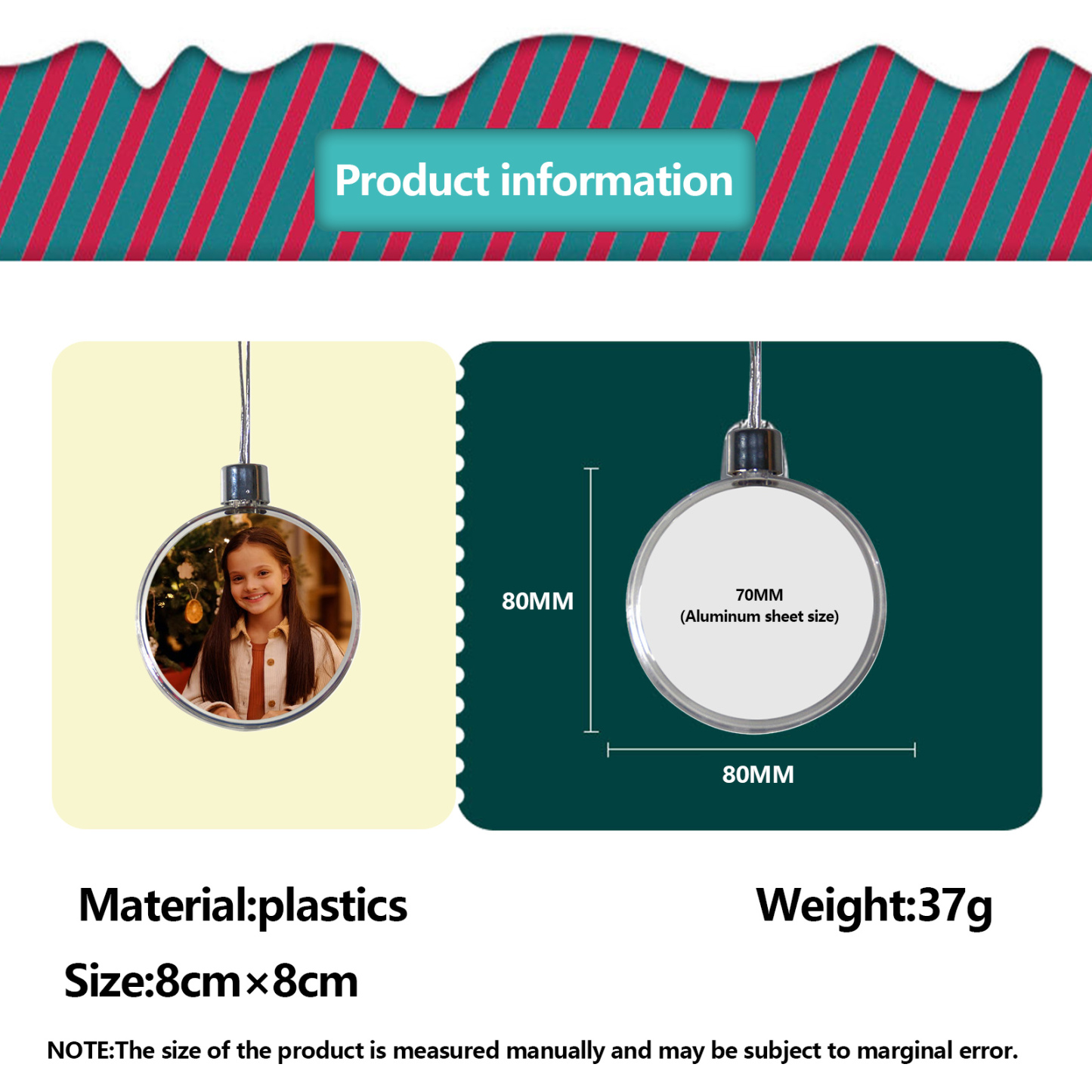 Navidad-Ornamento navideño medalla redonda con 1 foto personalizada adorno del árbol