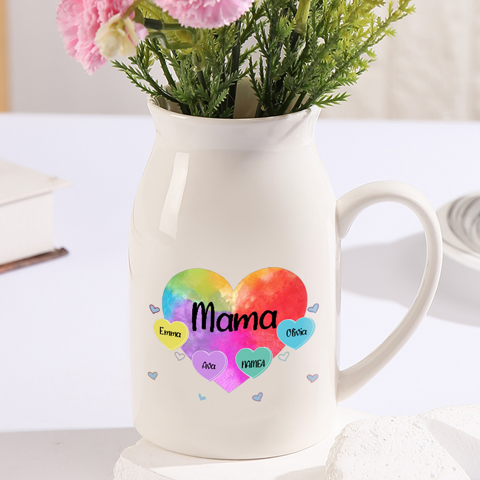 Florero de cerámica corazones 2-8 nombres personalizados con texto decoración del hogar-Jessemade ES
