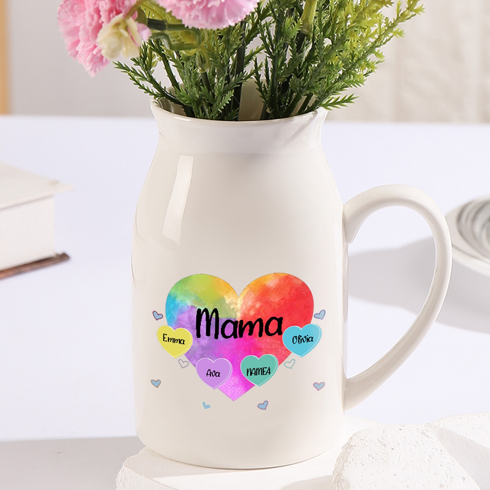 Florero de cerámica corazones 2-8 nombres personalizados con texto decoración del hogar-Jessemade ES