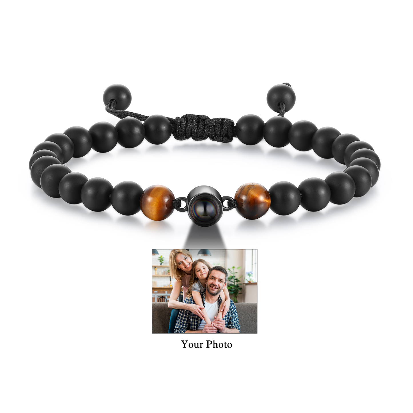 A mi papá-Pulsera de perlas con proyección de foto en color para hombre-Jessemade ES