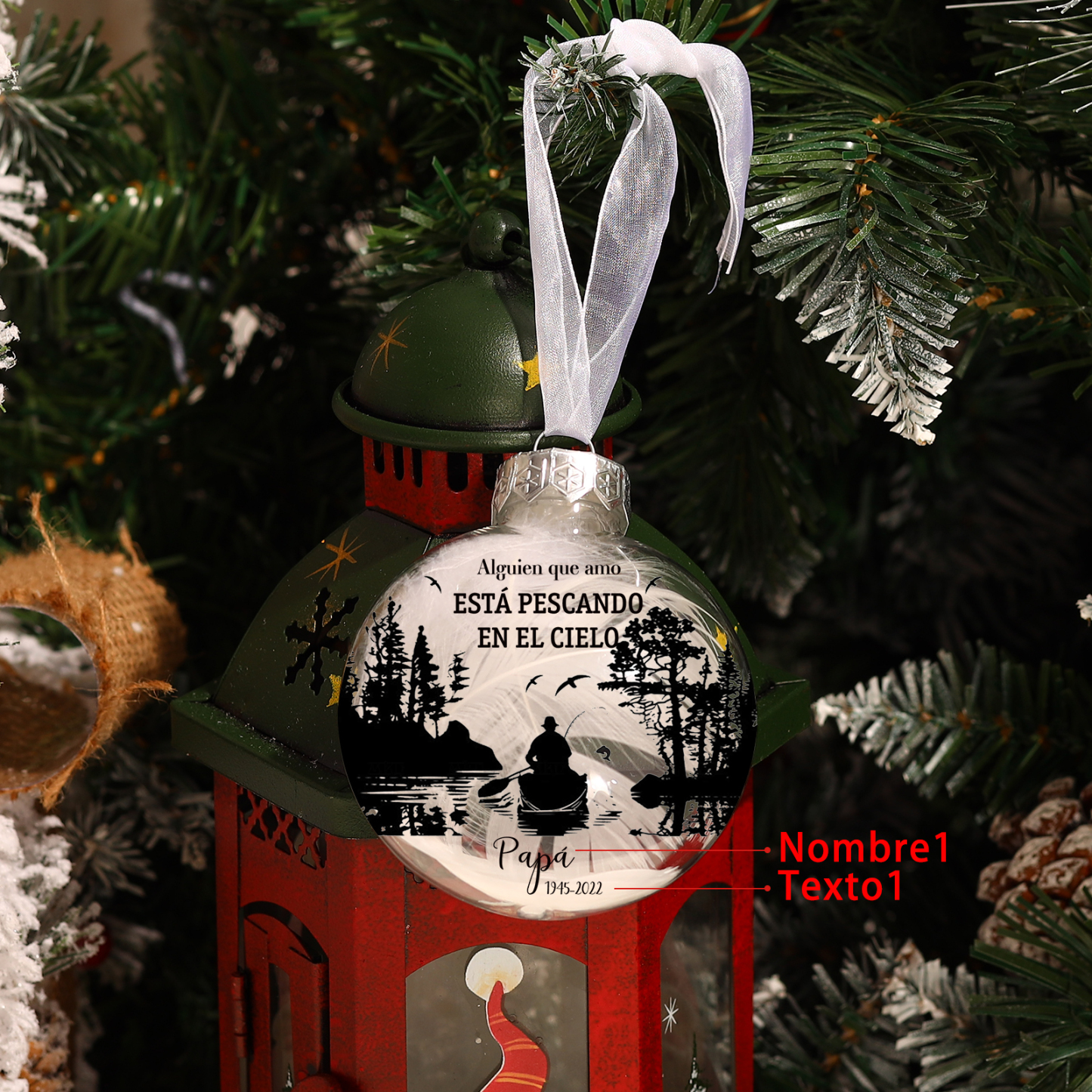 Bola navideña conmemorativa Adorno de Navidad nombre y años personalizados con pluma -Jessemade ES