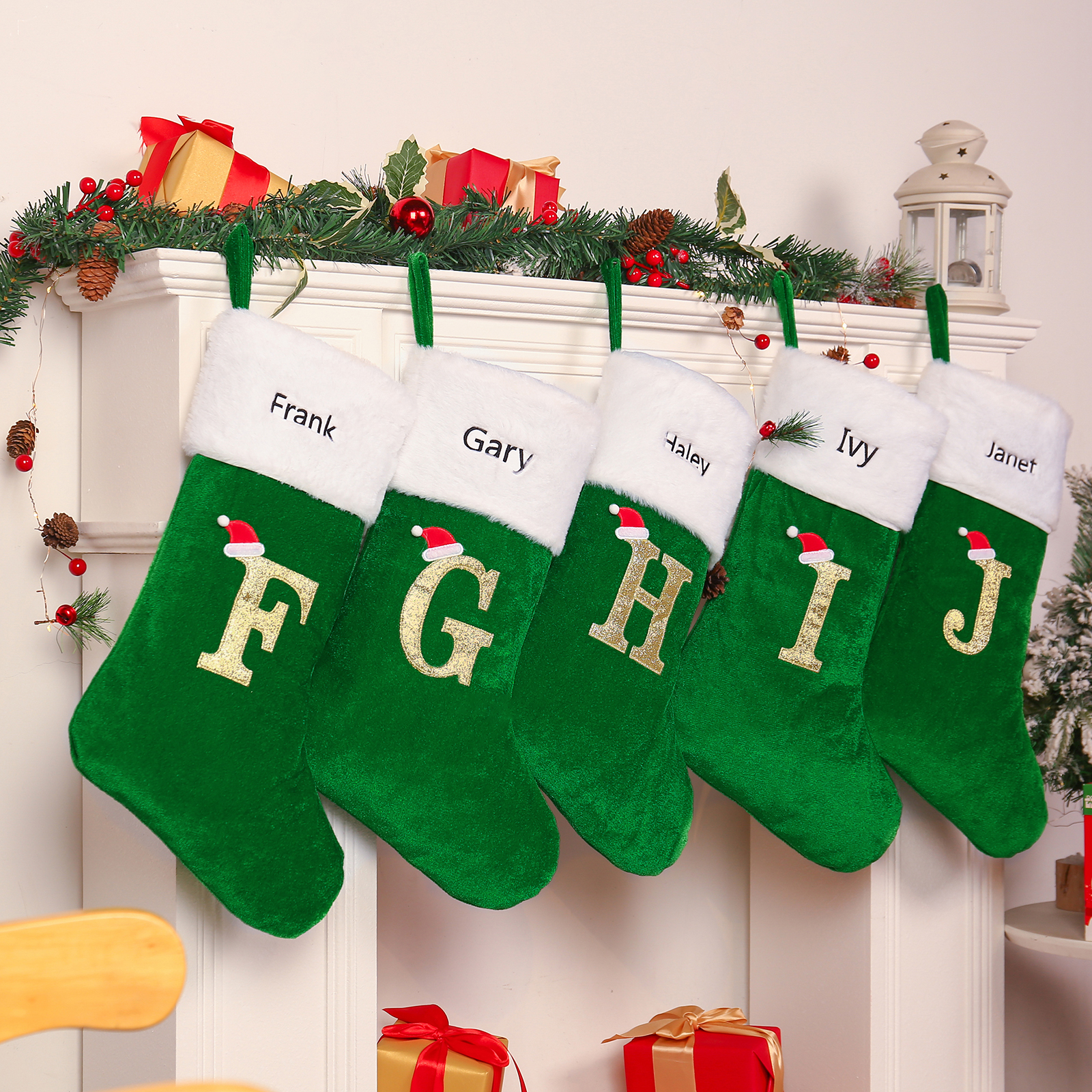 Adornos de medias navideñas con letra Bolsa de regalo 1 Nombre personalizado-Jessemade ES