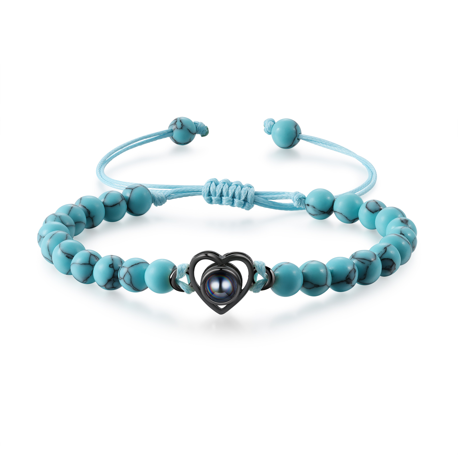 Pulsera de turquesa verde sintética con proyección de foto en color con dije de corazón pulsera ajustable-Jessemade ES