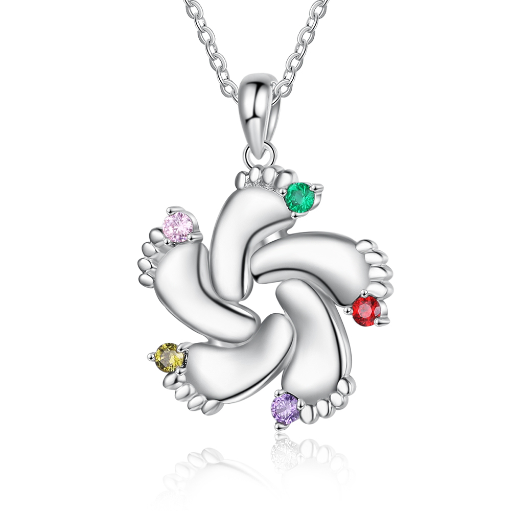Collar con 5 nombres y 5 piedras de nacimiento personalizados en pies de bebé-Jessemade ES