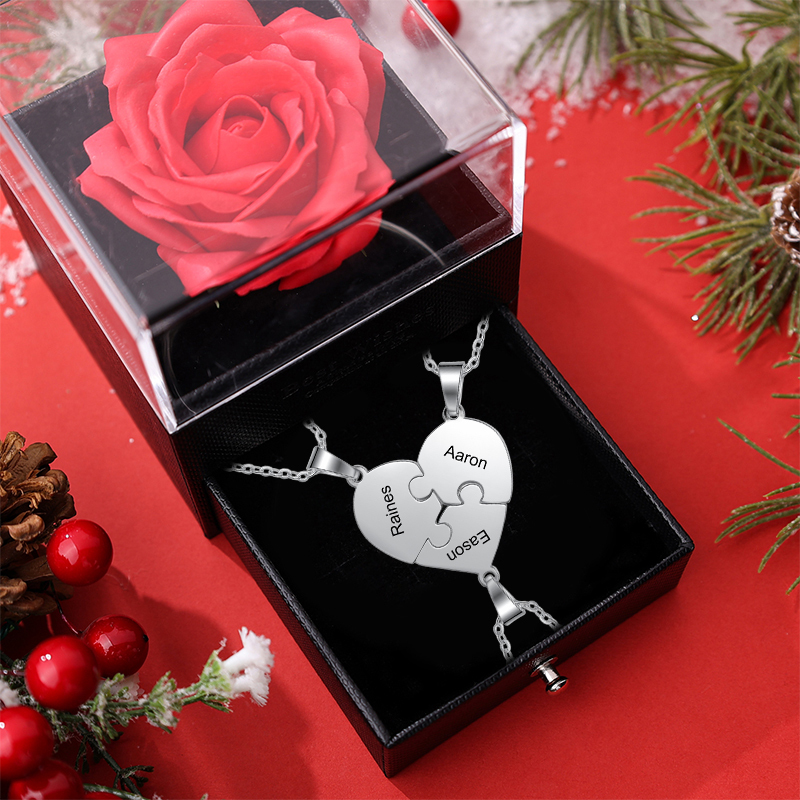 Collares de corazón 3 piezas de rompecabezas 3 nombres personalizados-Jessemade ES