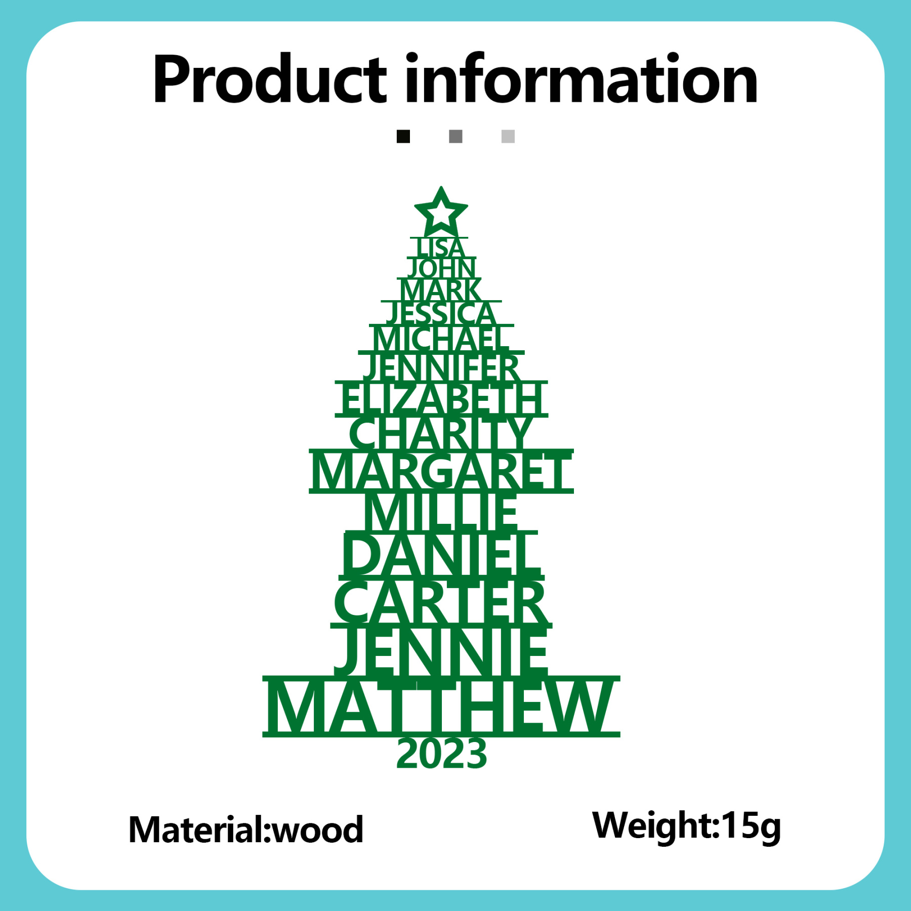 Navidad-Ornamento navideño de madera árbol de nombres con 14 nombres y año personalizados