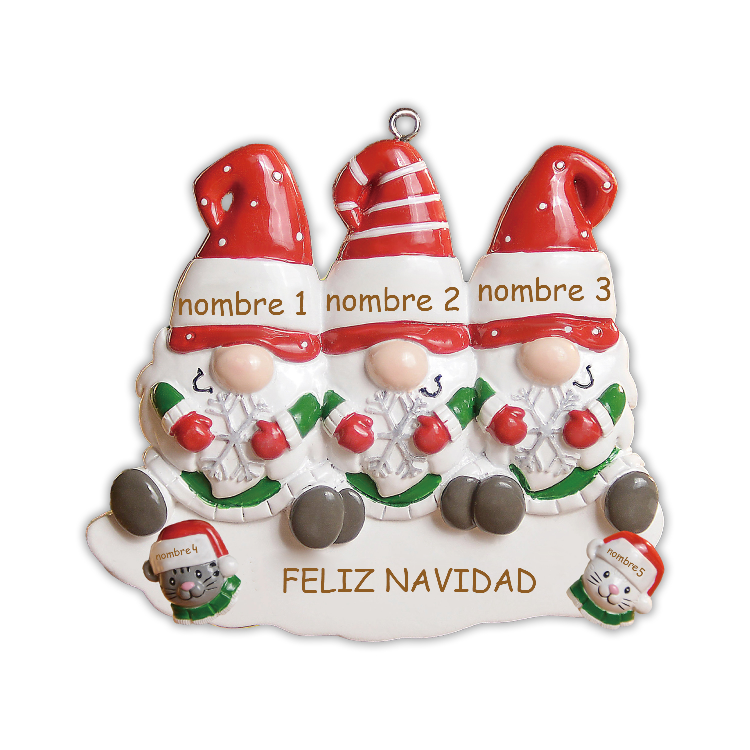 Navidad-Ornamento Navideño Familia de Dos con Gato 3 Nombres y Texto Personalizados Adorno de Madera