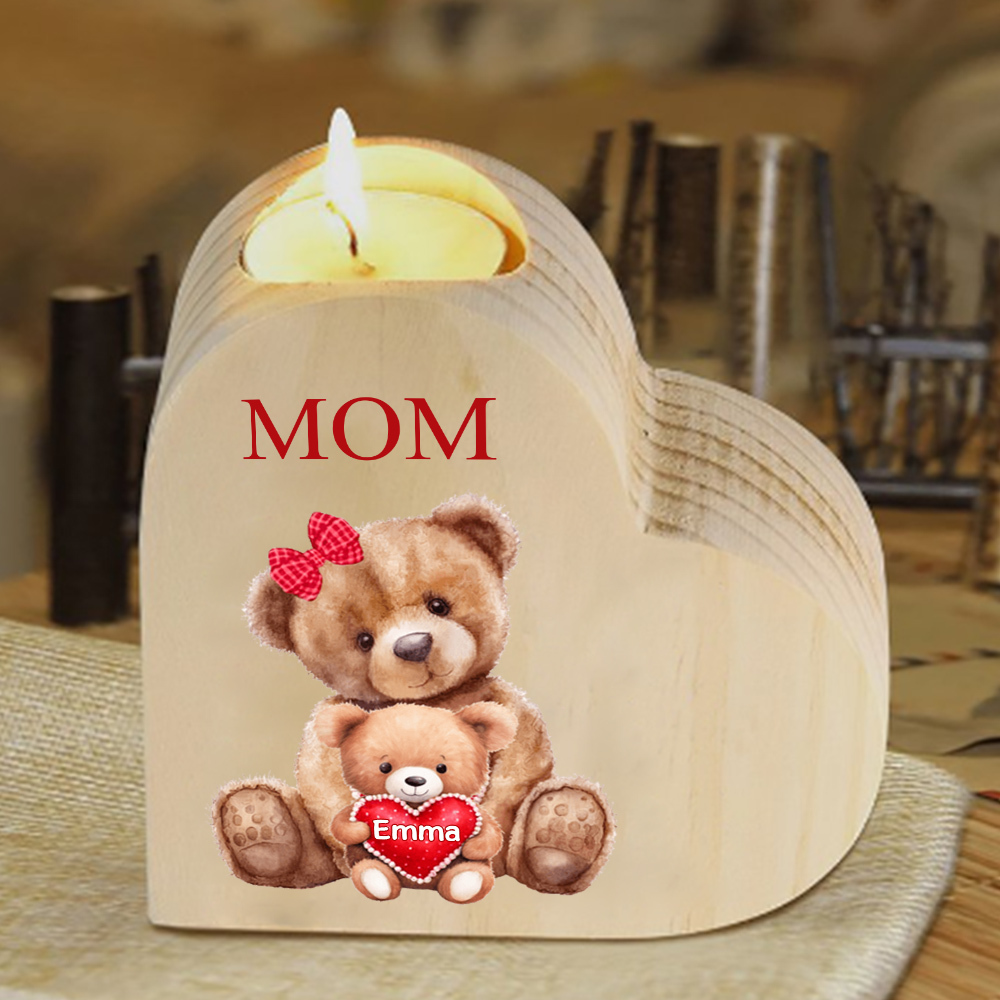 A mi mamá/abuela-Candelero osos 1-6 nombres y 1 texto personalizados en forma de corazón de madera sin candela-Jessemade ES