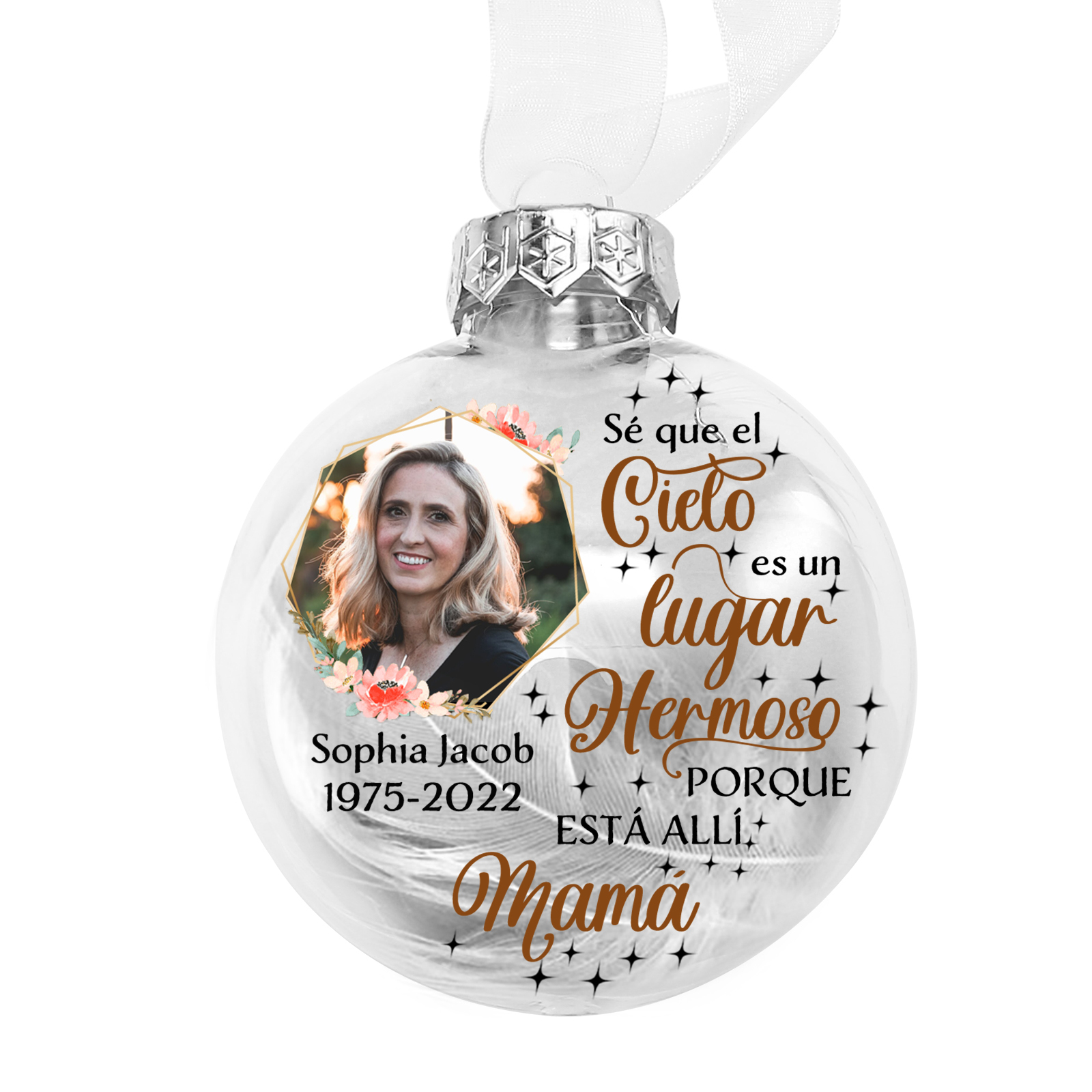 Bola navideña conmemorativa Adorno de Navidad 3 textos y 1 foto personalizados con pluma -Jessemade ES