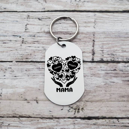 A mi mamá/abuela-Llavero 1-7 Nombres Personalizados con Texto CORAZONES Y MANOS