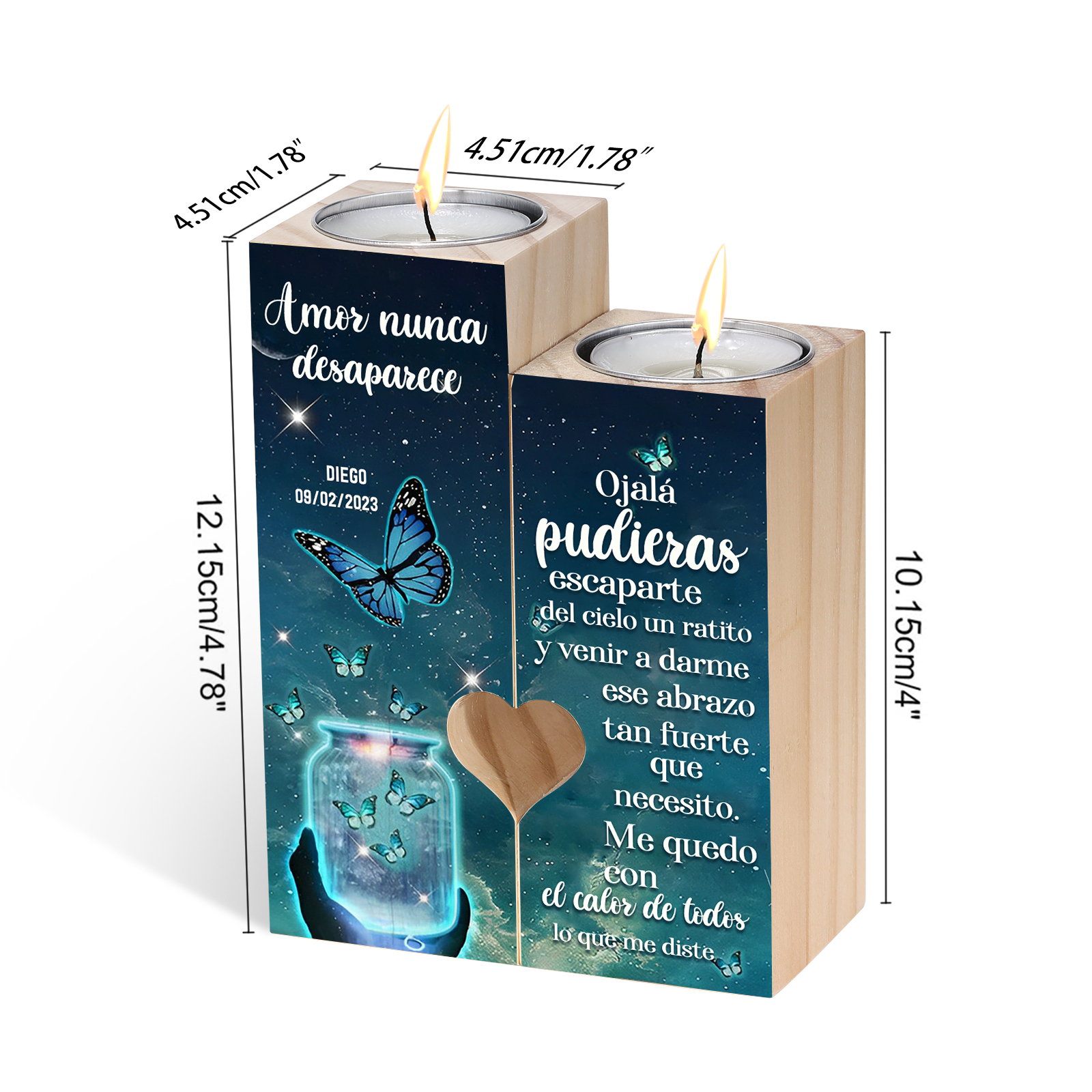 Candelero de dos piezas en memoria de ser querido de madera nombre y año personalizados sin vela-Jessemade ES