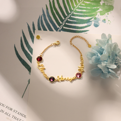 Pulsera personalizada de 1-5 nombres con 1-5 piedras de nacimiento-Jessemade ES