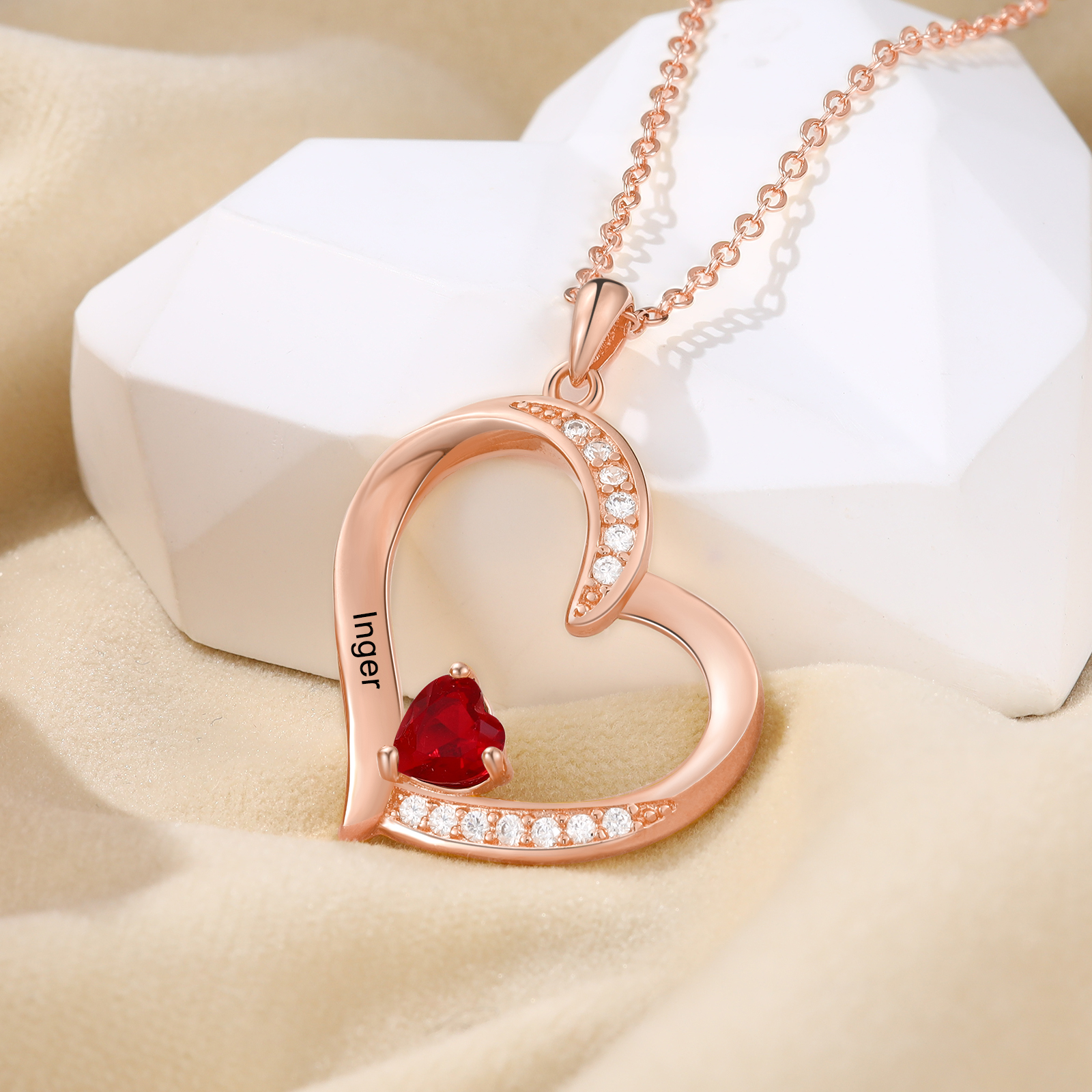 Collar corazón con 1-6 nombres personalizados y 1-6 piedras de nacimiento-Jessemade ES