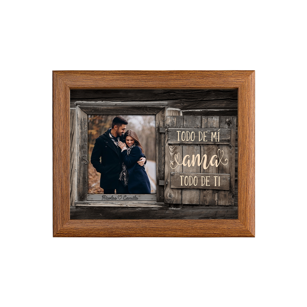Marco de 1 foto de madera para pareja 2 nombres personalizados-Jessemade ES