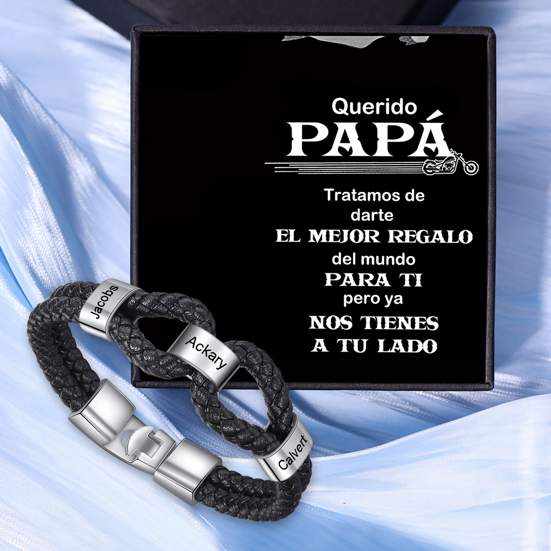 A mi papá-Pulsera 1-7 Nombres Personalizados de Cuero Trenzado con Aros-Jessemade ES