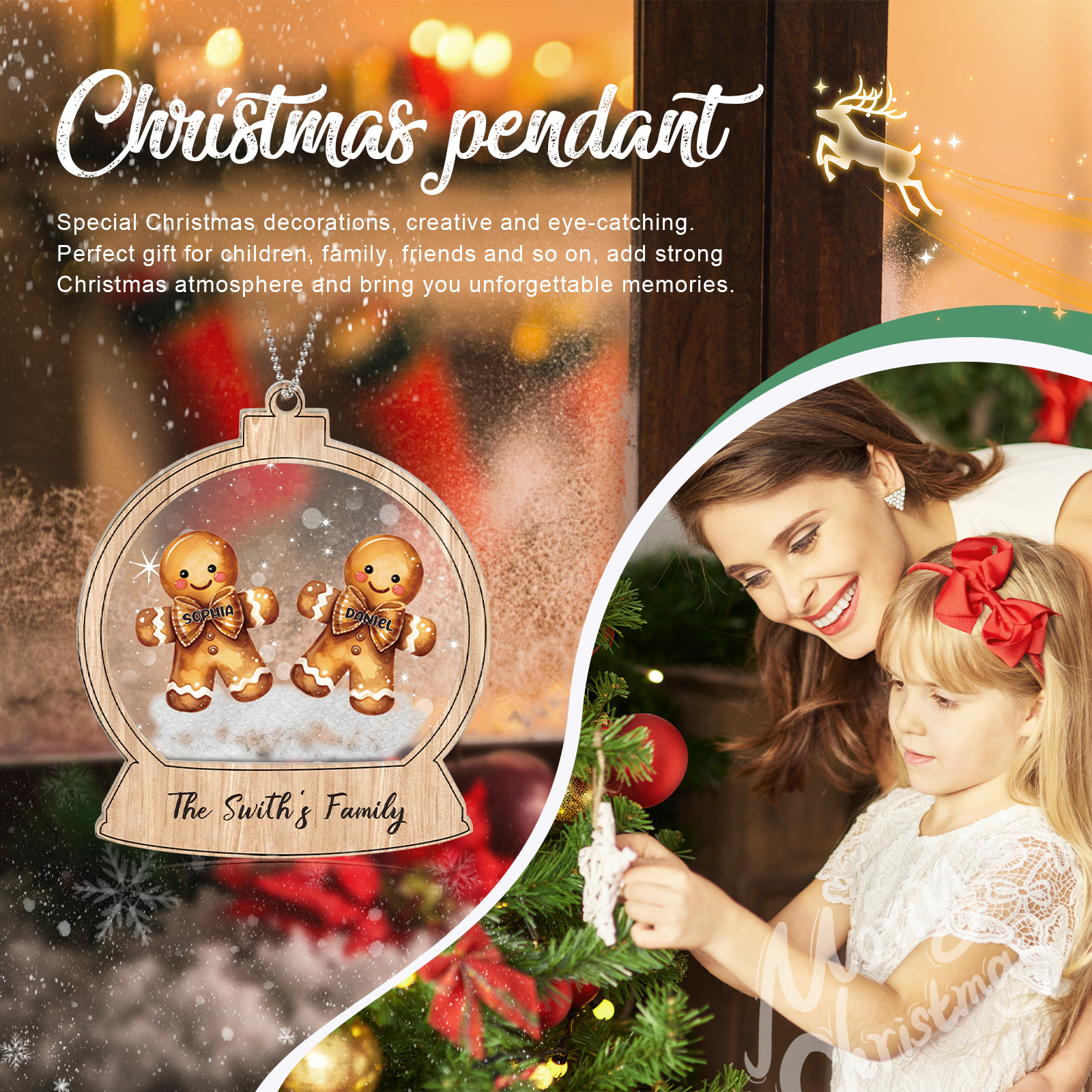Navidad-Ornamentos Navideños de Acrílico Bola de Cristal 2 Nombres con Texto Personalizados