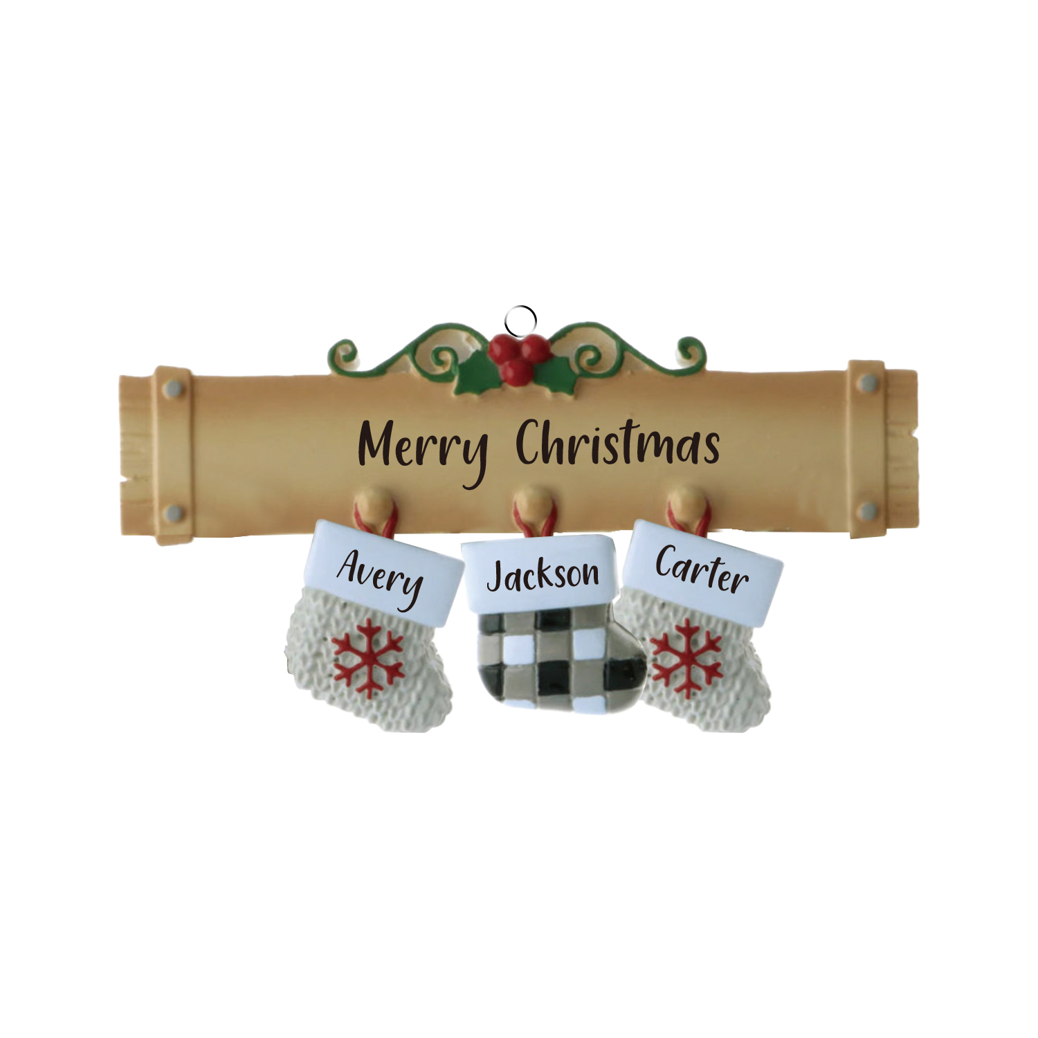 Navidad-Ornamento muñecos navideño de madera calcetines 3 nombres y 1 texto personalizados adorno del árbol-Jessemade ES