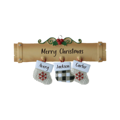 Navidad-Ornamento muñecos navideño de madera calcetines 3 nombres y 1 texto personalizados adorno del árbol-Jessemade ES