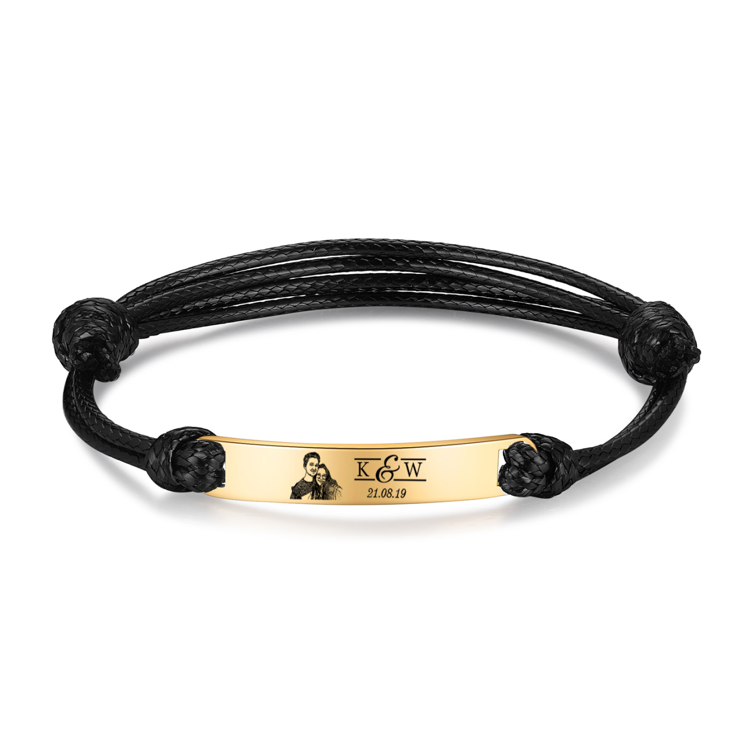 Pulseras de cuerda con placa personalizada con 2 letras, fecha y foto-Jessemade ES