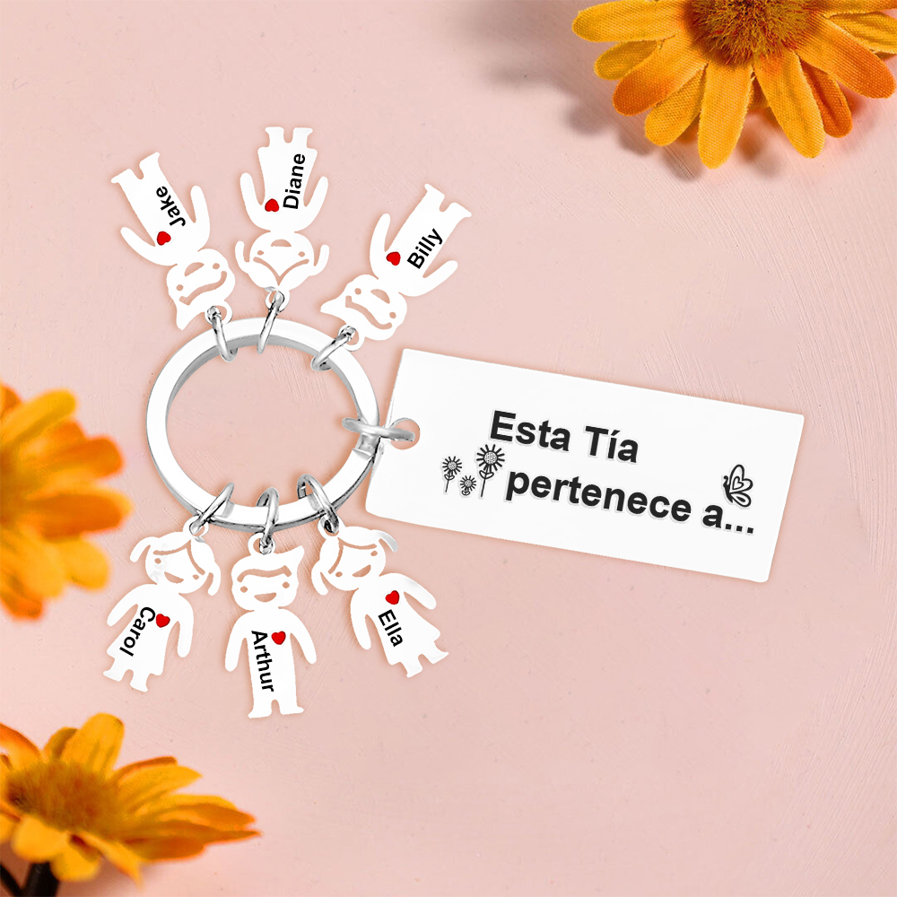 A mi tía - Llavero "Esta Tía pertenece a..." con 1-6 nombres personalizados en "niños"-Jessemade ES