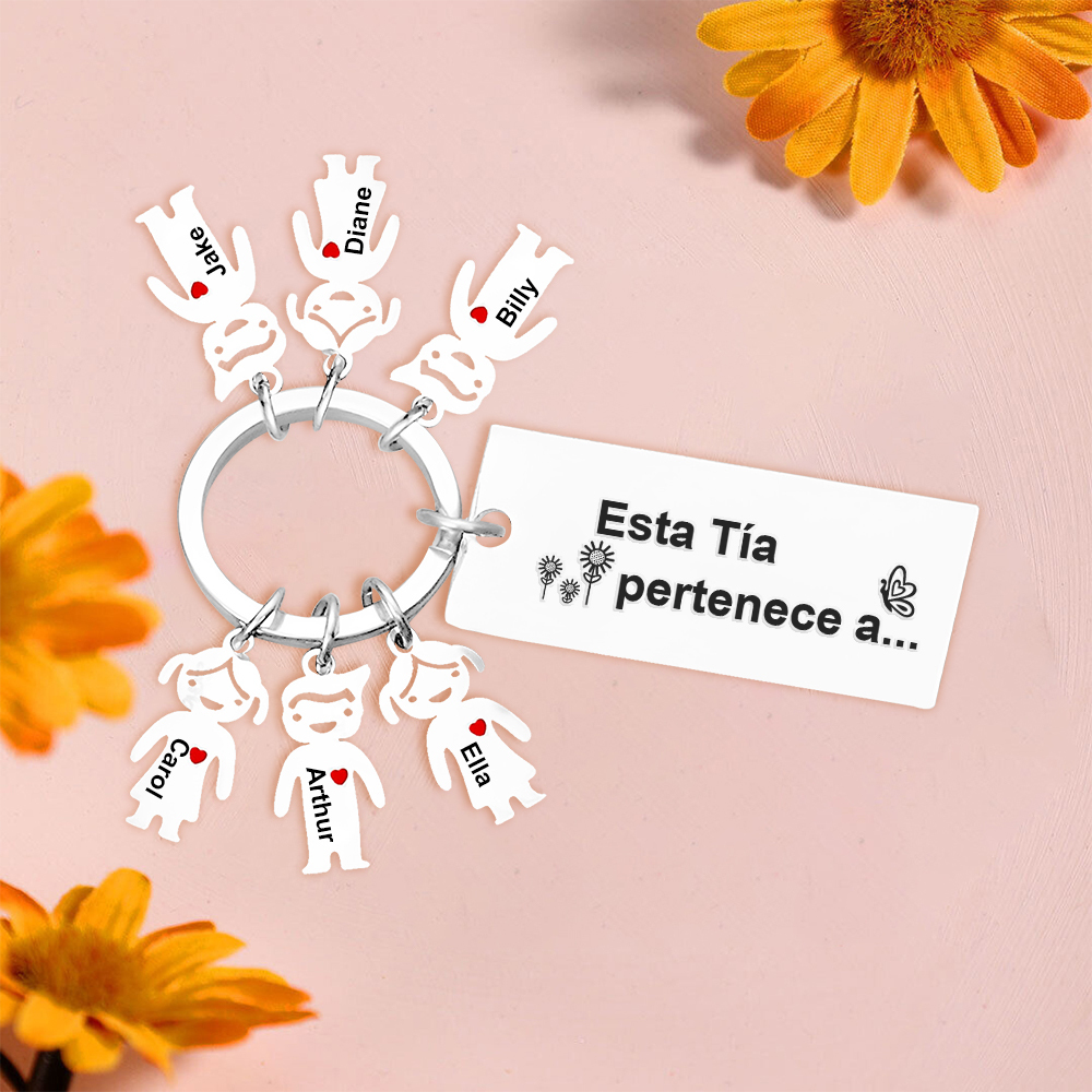A mi tía - Llavero "Esta Tía pertenece a..." con 1-6 nombres personalizados en "niños"-Jessemade ES